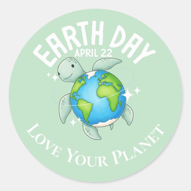 Cute Turtle Earth Day Nature Eco Custom Classic Round Sticker (Front)