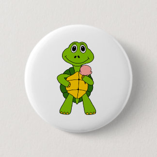 Cute Turtle Eating Ice Cream Cartoon 6 Cm Round Badge