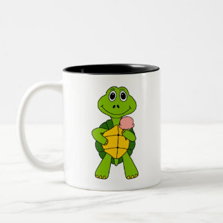 Cute Turtle Eating Ice Cream Cartoon Two-Tone Coffee Mug