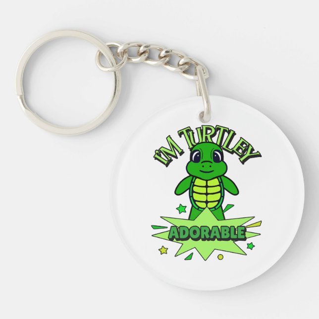 Cute Turtle Funny Quote Turtley Adorable Key Ring (Front)