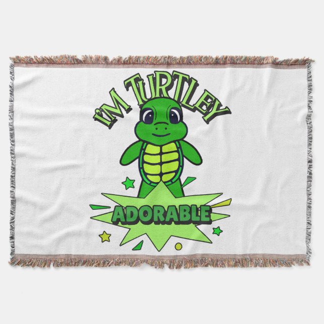 Cute Turtle Funny Quote Turtley Adorable Throw Blanket (Front)