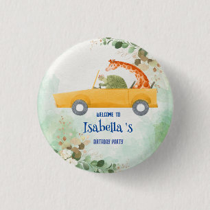 Cute turtle Giraffe Tropical flower Birthday party 3 Cm Round Badge