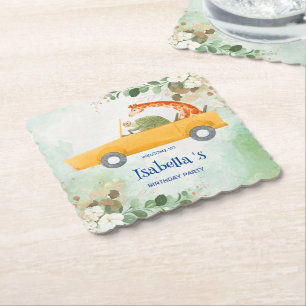 Cute turtle Giraffe Tropical flower Birthday party Paper Coaster