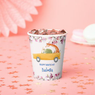 Cute turtle Giraffe Tropical flower Birthday party Paper Cups