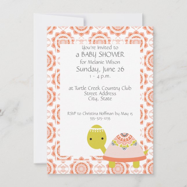 Cute Turtle Girl's Baby Shower Invitations (Front)