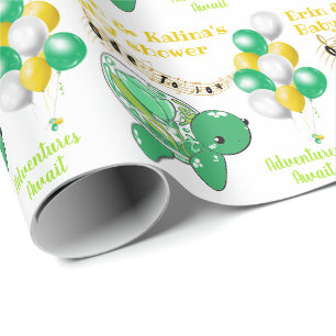 Cute Turtle Green Yellow White Baby Shower Wrapping Paper