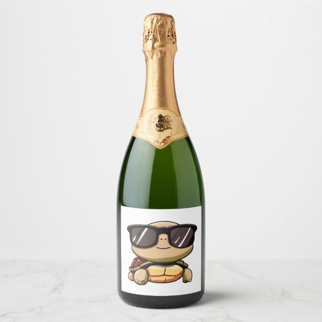 Cute Turtle Halloween 2023 sunglasses Costume Over Sparkling Wine Label (Front)