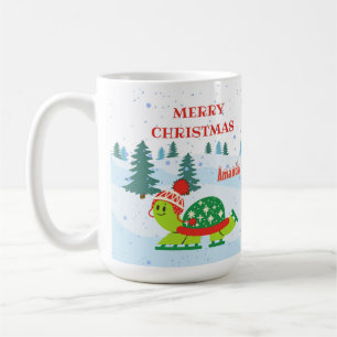 Cute Turtle Ice Skating In Winter & Christmas Name Coffee Mug