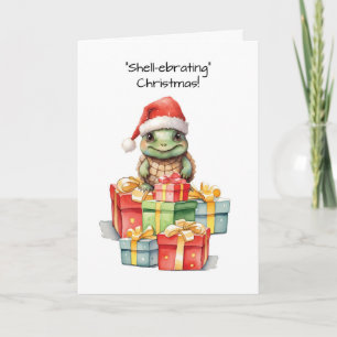 Cute Turtle in Santa Hat Christmas Gifts of Fun Card