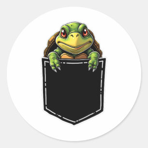 Cute Turtle In The Pocket Funny Halloween Outfit C Classic Round Sticker