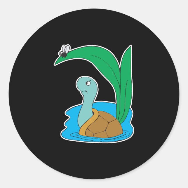 cute turtle in water classic round sticker (Front)