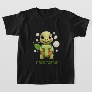 Cute Turtle Kids T-Shirt T is for Tortue Alphabe
