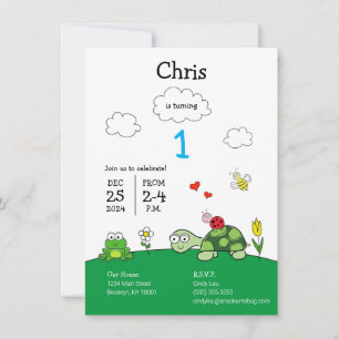 Cute Turtle Ladybug Birthday Party Invitation