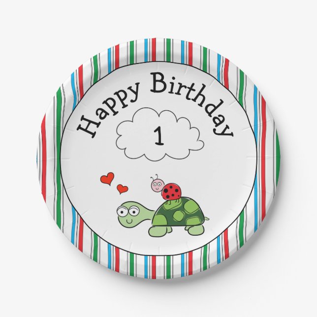 Cute Turtle Ladybug Birthday Party Paper Plate (Front)