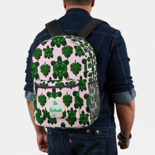 Cute Turtle Leaves Seamless Pattern, Tropical Printed Backpack