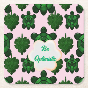 Cute Turtle Leaves Seamless Pattern, Tropical Square Paper Coaster