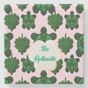 Cute Turtle Leaves Seamless Pattern, Tropical Stone Coaster