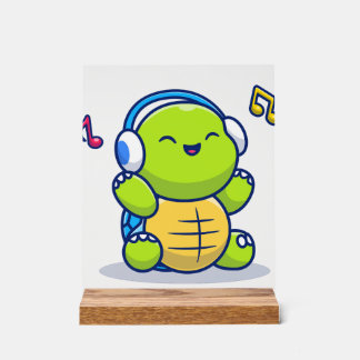Cute Turtle Listening Music With Headphone Acrylic Sign