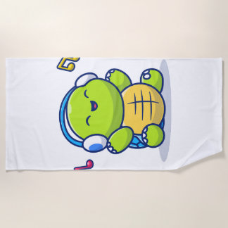 Cute Turtle Listening Music With Headphone Beach Towel