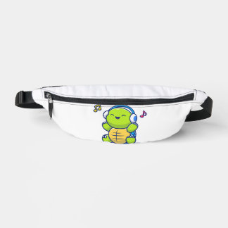 Cute Turtle Listening Music With Headphone Bum Bags