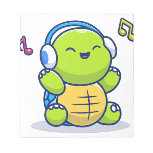 Cute Turtle Listening Music With Headphone Notepad