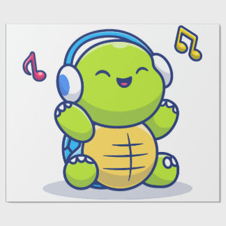 Cute Turtle Listening Music With Headphone Wrapping Paper
