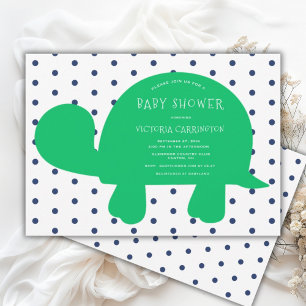 Cute Turtle Navy Blue Polkadots Baby Shower  Invitation