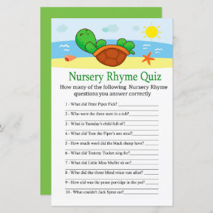 Cute Turtle Nursery Rhyme Quiz baby shower game