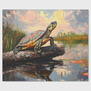 Cute Turtle on a Log Everglades Decoupage Wrapping Paper
