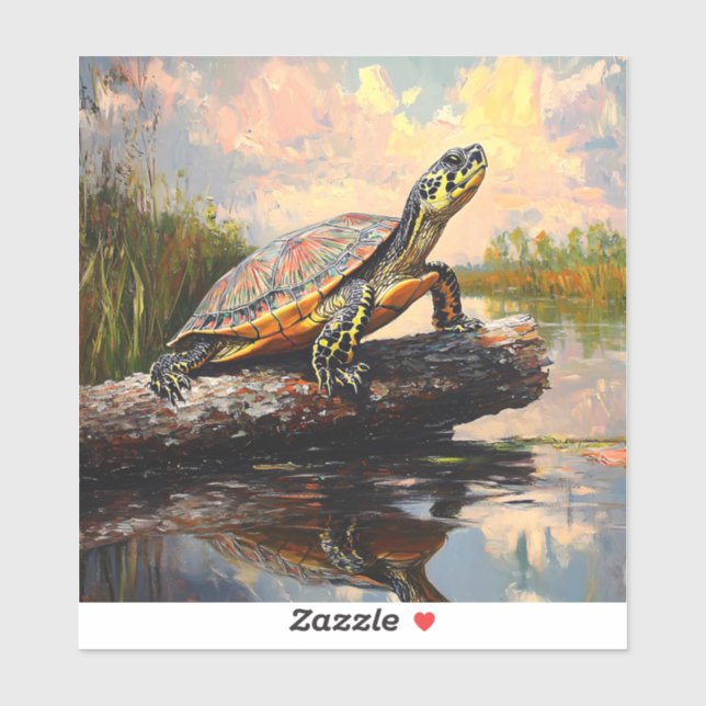 Cute Turtle on a Log Everglades Painting (Sheet)