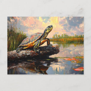 Cute Turtle on a Log Everglades Painting Postcard