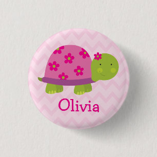 Cute Turtle Personalised Button for Girls