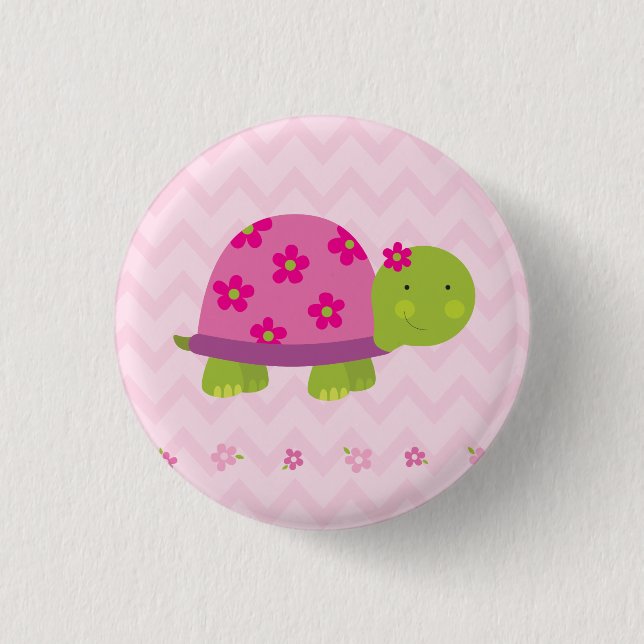 Cute Turtle Personalised Button for Girls (Front)