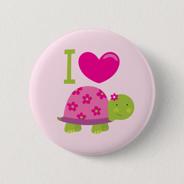 Cute Turtle Personalised Button for Girls (Front)