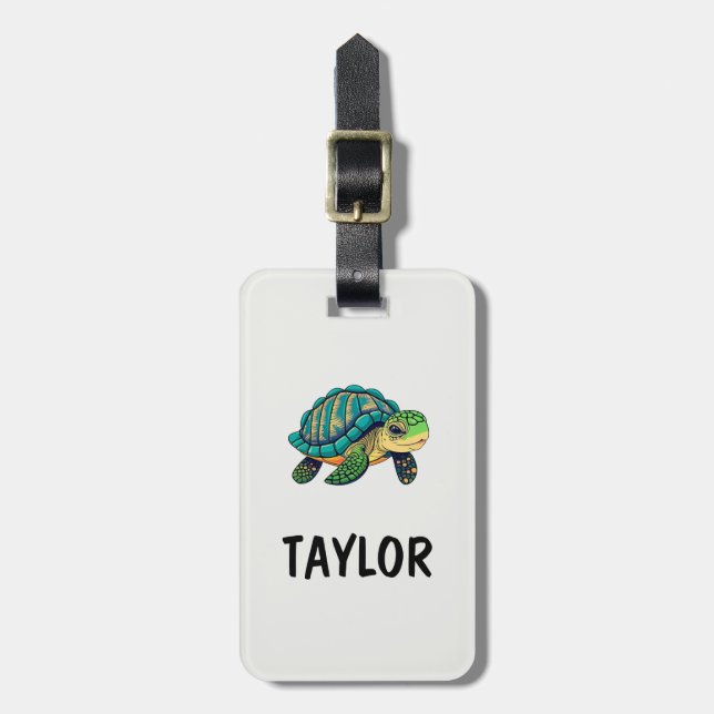 Cute Turtle Personalised Colourful Bag Backpack Luggage Tag (Front Vertical)