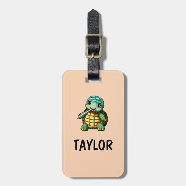 Cute Turtle Personalised Colourful Bag Backpack Luggage Tag (Front Vertical)