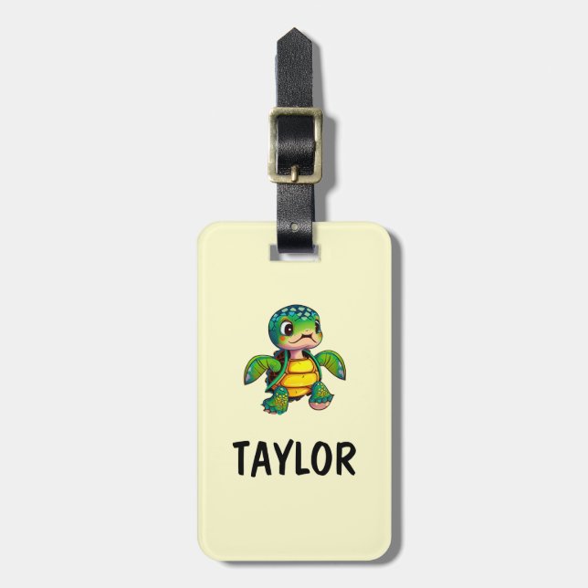 Cute Turtle Personalised Colourful Bag Backpack Luggage Tag (Front Vertical)