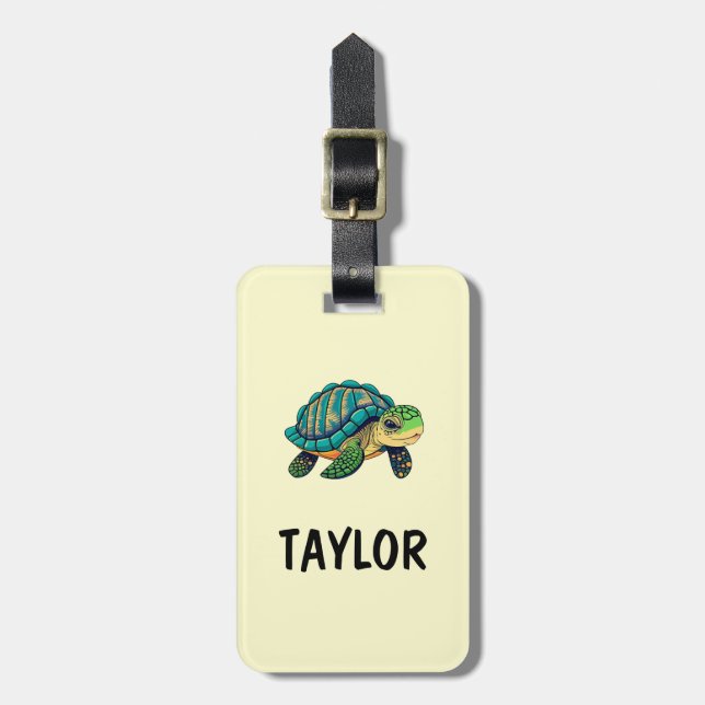 Cute Turtle Personalised Colourful Bag Backpack Luggage Tag (Front Vertical)