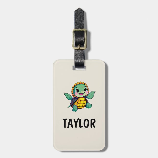 Cute Turtle Personalised Colourful Bag Backpack Luggage Tag (Front Vertical)