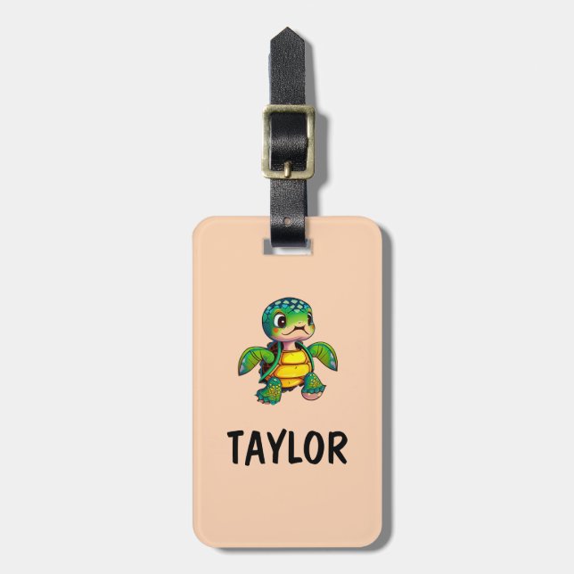 Cute Turtle Personalised Colourful Bag Backpack Luggage Tag (Front Vertical)
