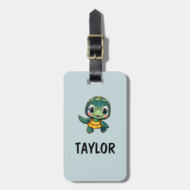 Cute Turtle Personalised Colourful Bag Backpack Luggage Tag (Front Vertical)