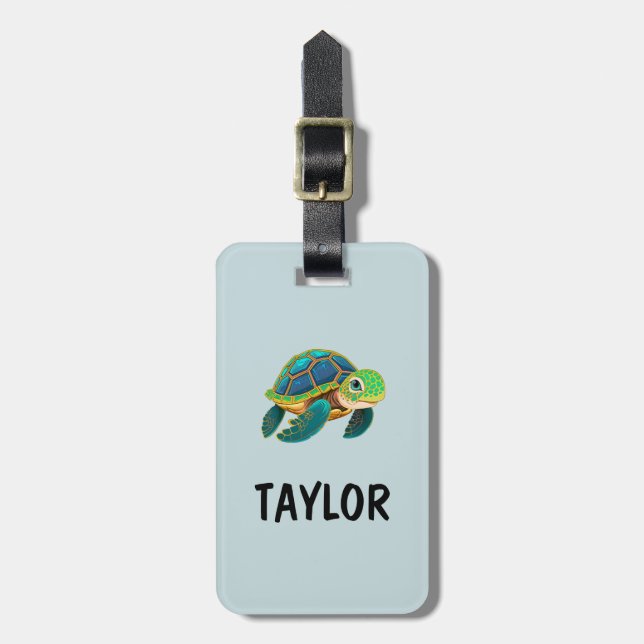 Cute Turtle Personalised Colourful Bag Backpack Luggage Tag (Front Vertical)