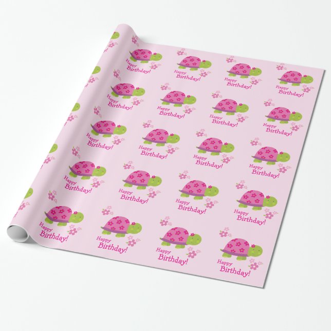 Cute Turtle Personalised Gift Wrap for Girls (Unrolled)