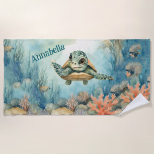 Cute Turtle Personalized Beach Towel