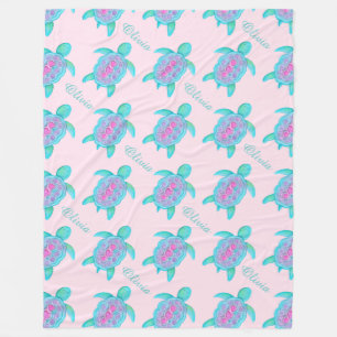 Cute turtle pink heart name patterned blanket