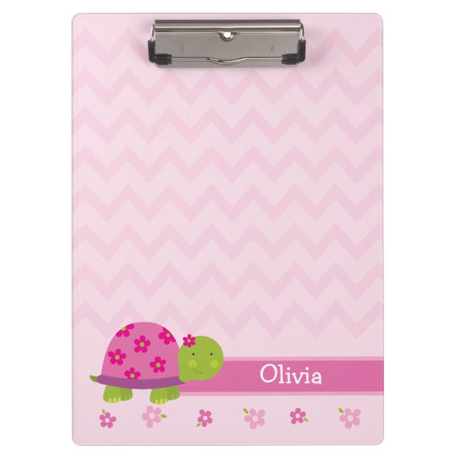 Cute Turtle Pink Personalised Clipboard (Front)