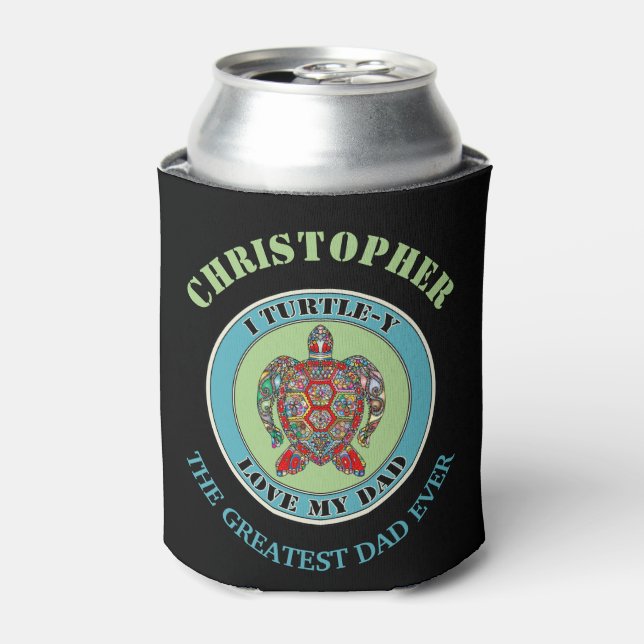 Cute turtle play-on-words personalised can cooler (Can Front)