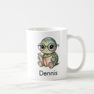 Cute Turtle Reading a Book Custom Coffee Mug