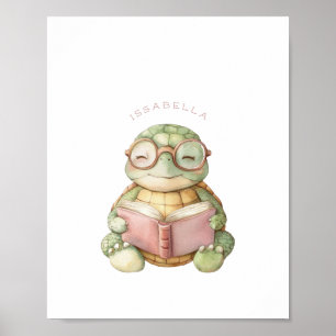 Cute Turtle Reading Poster Print