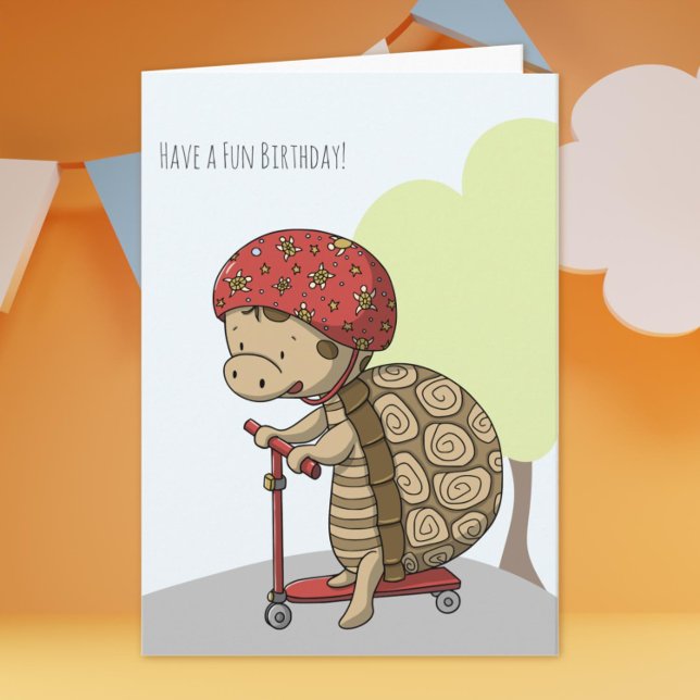 Cute Turtle Riding a Scooter Kids Birthday Card (Cute Turtle Riding a Scooter Kids Birthday Card)